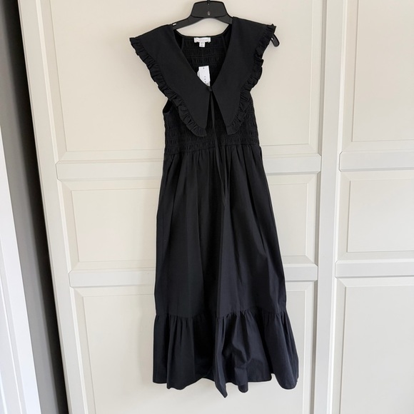 NEW Topshop Black Cotton V-neck Ruffle Midi Dress Size 6 - 23052 - Picture 5 of 13